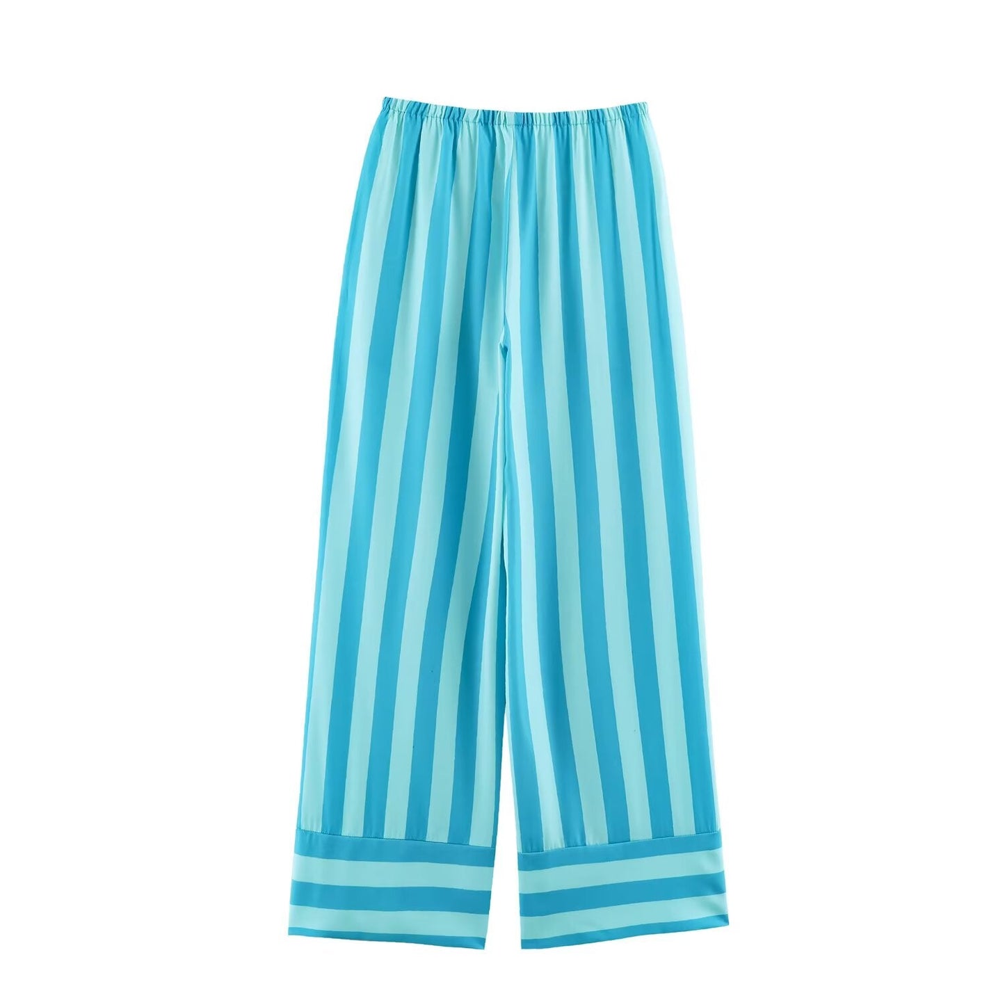Women Vacation Halter Lace up Backless Striped Top Wide Striped Trousers Set