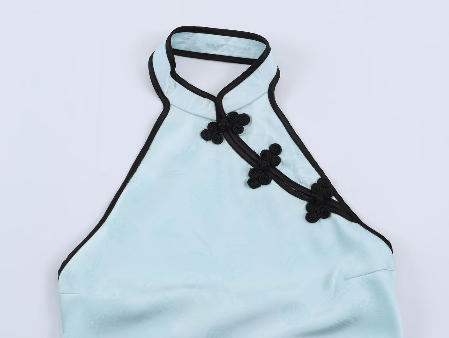 Women Clothing Cold Feeling Dark Pattern Jacquard Halter Improved Cheongsam Long Slimming Dress