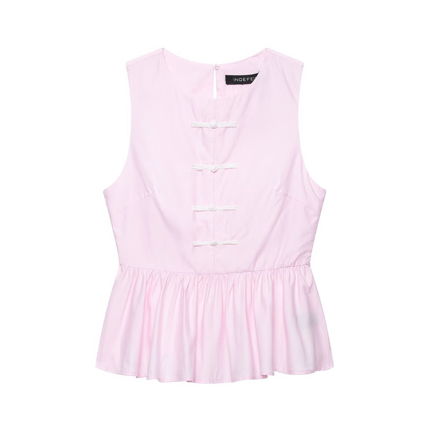 Women round Neck Sleeveless Faux Bends Hitches Ornament A line Short Skirt Hem Top