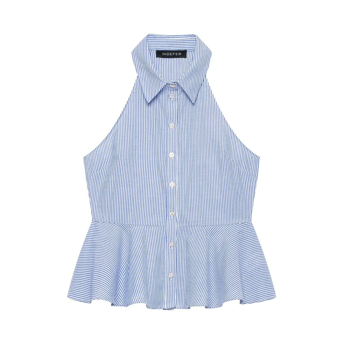 Hanging Collar Sleeveless Shirt All Matching Collared Short Skirt Hem Top