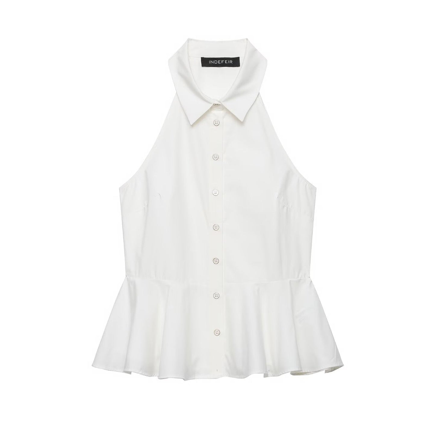 Hanging Collar Sleeveless Shirt All Matching Collared Short Skirt Hem Top