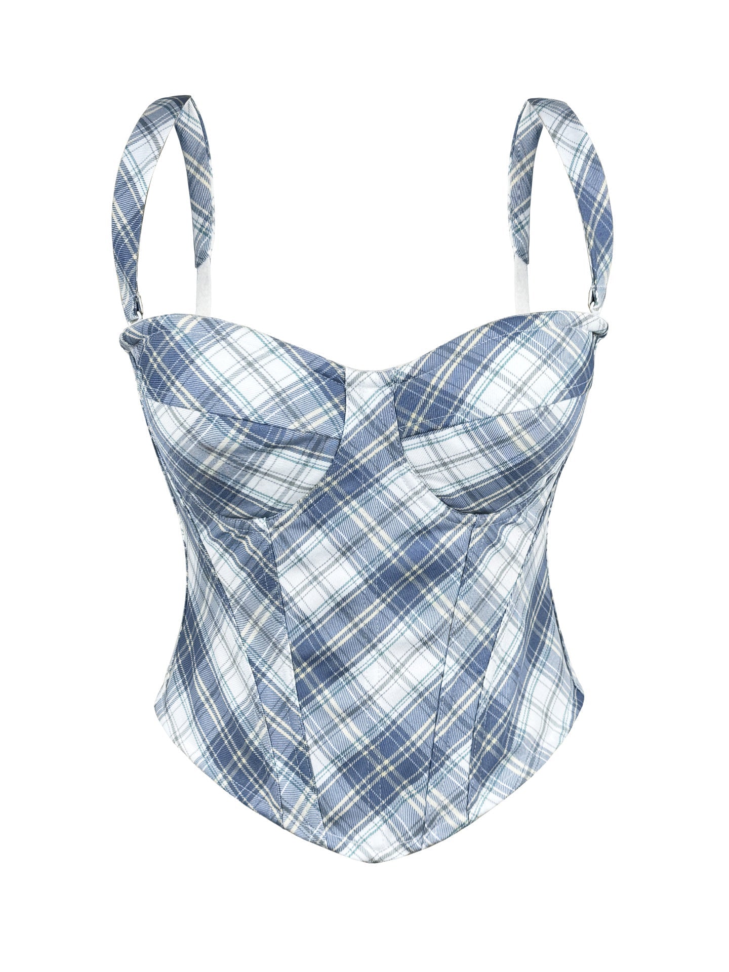 Summer Plaid Boning Corset Bra Chest Pad Outer Wear Daily Casual Camisole Slim Fit Slimming Boning Corset Top for Women
