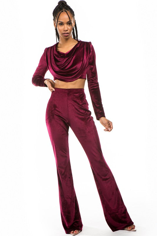 TWO PIECE VELVET PANT SET