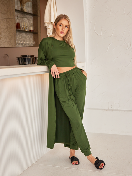 Women's Cropped Tank Top + Pants + Cardigan Three-Piece Set