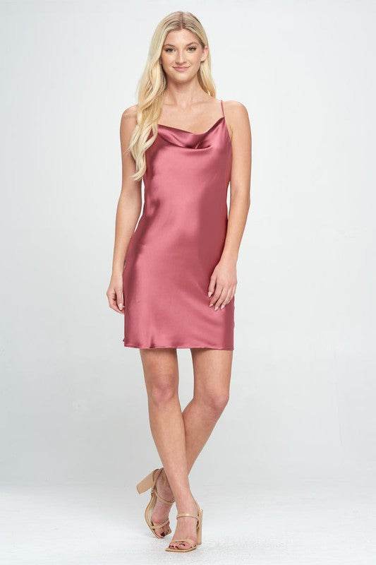 Solid Heavy Bias Cut Satin Slip Dress