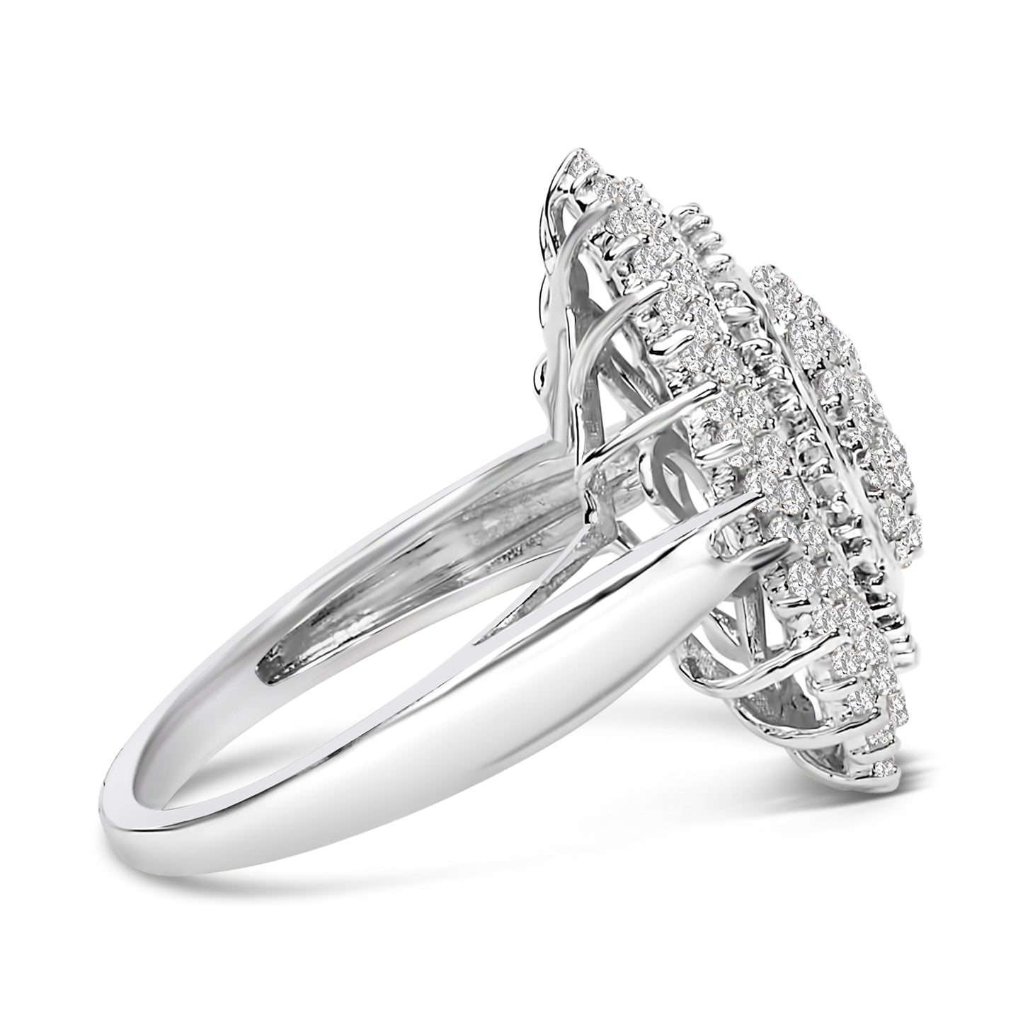 Sterling Silver 2.0 Cttw Diamond Oval Halo Cocktail Ring