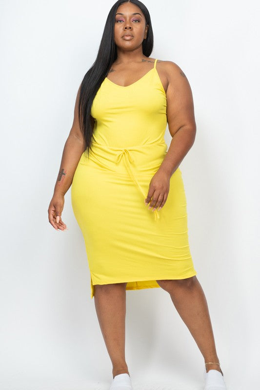 Plus Size Front Tied Ribbon Midi Dress