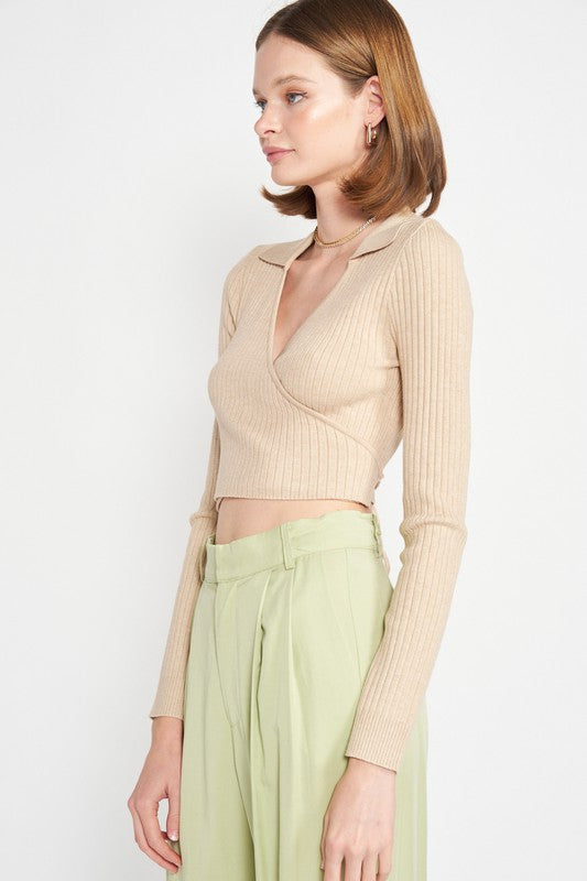 LONG SLEEVE WRAPPED CROP TOP