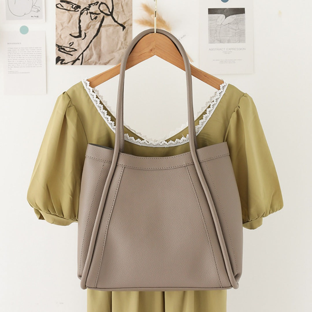 Elegant Large Capacity Tote Bag for Females - Retro Soft PU Shoulder Bucket Bag, Textured Hobo Bag 2 in 1