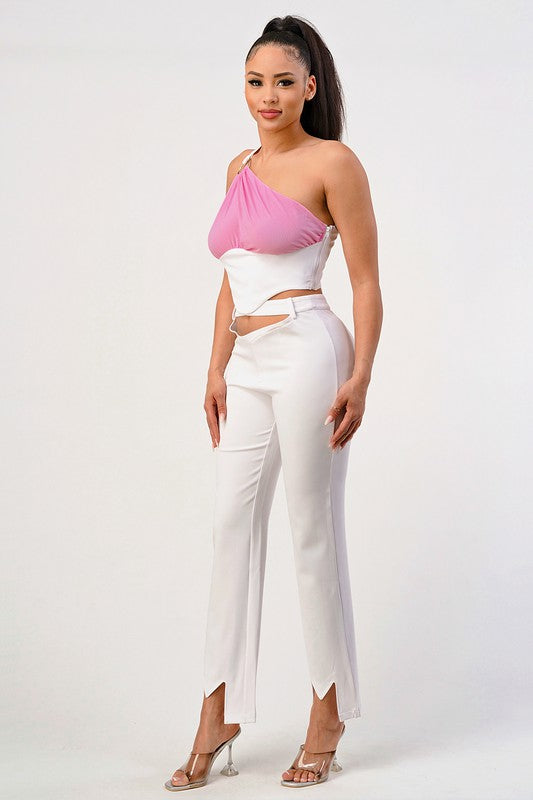 Sophisticate's Pink Accent Halterneck Ensemble