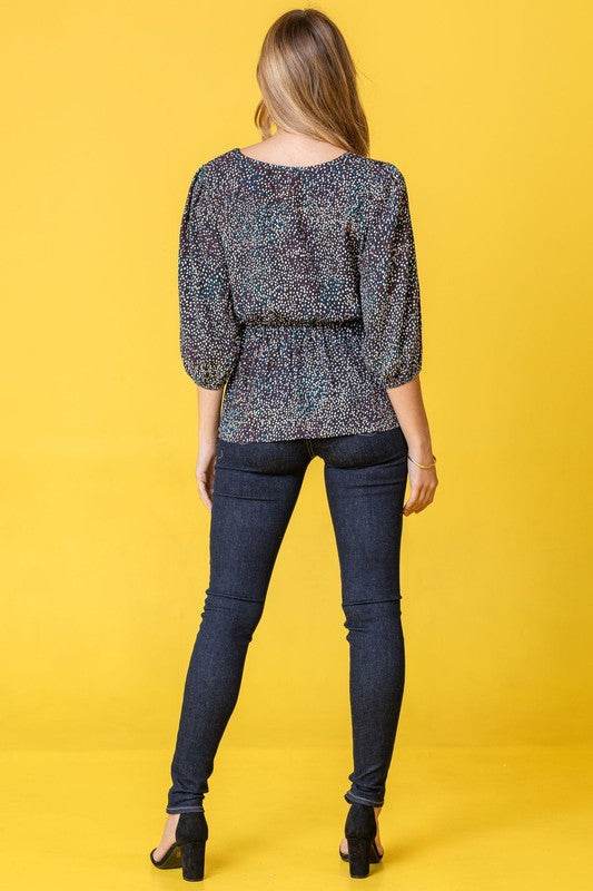 Plus Polka Dot Square Neck Peplum Top