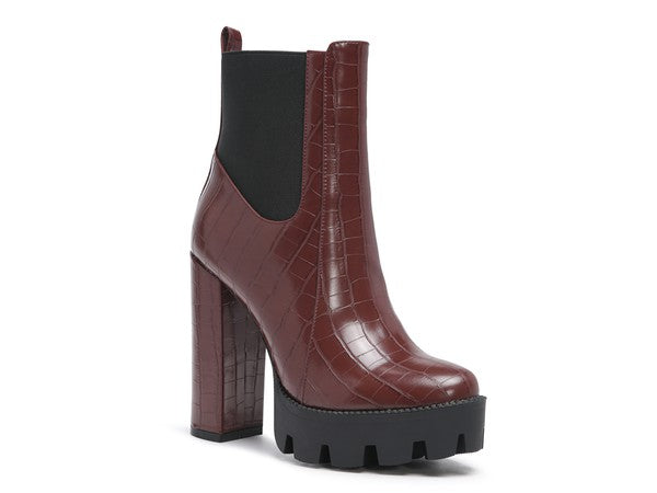 LONDON RAG BEATRIZ CROC PRINT BLOCK HEEL BOOTS