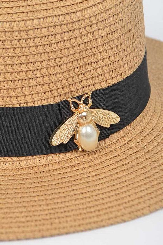 Iconic Bee Accent Straw Fedora Hat