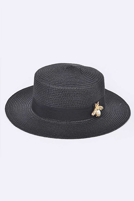 Iconic Bee Accent Straw Fedora Hat