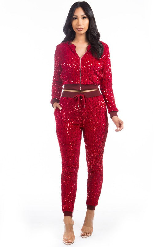 SEQUIN TWO PIECE PANT SET