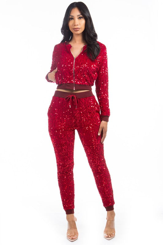 SEQUIN TWO PIECE PANT SET