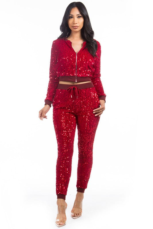 SEQUIN TWO PIECE PANT SET