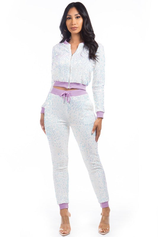 SEQUIN TWO PIECE PANT SET