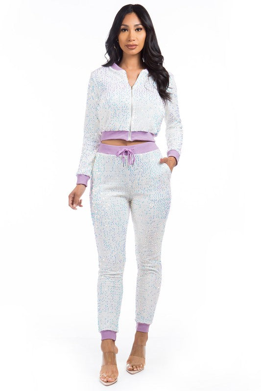 SEQUIN TWO PIECE PANT SET