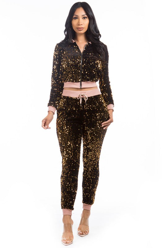 SEQUIN TWO PIECE PANT SET