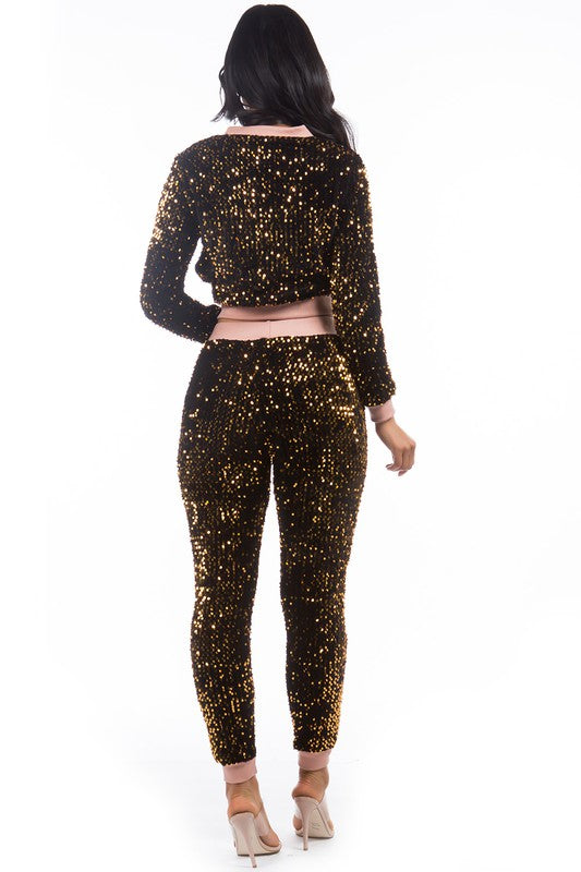 SEQUIN TWO PIECE PANT SET