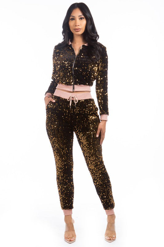 SEQUIN TWO PIECE PANT SET