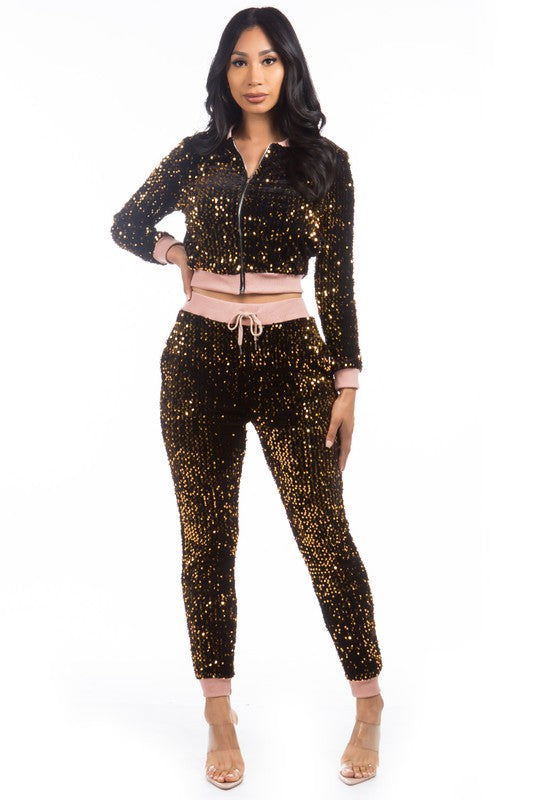 SEQUIN TWO PIECE PANT SET