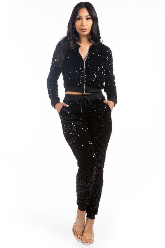 SEQUIN TWO PIECE PANT SET