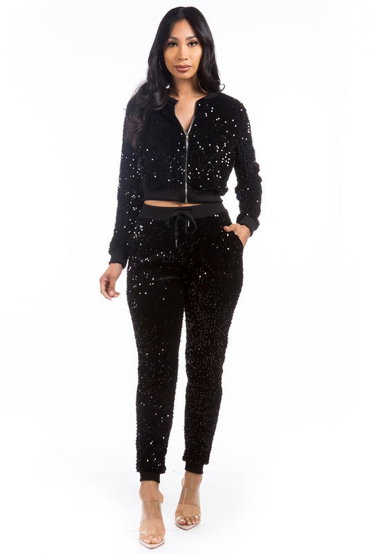 SEQUIN TWO PIECE PANT SET