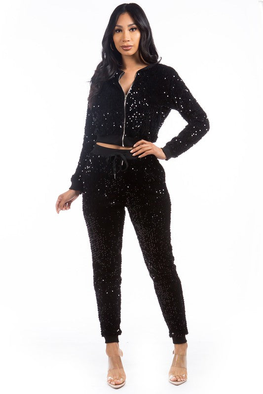 SEQUIN TWO PIECE PANT SET