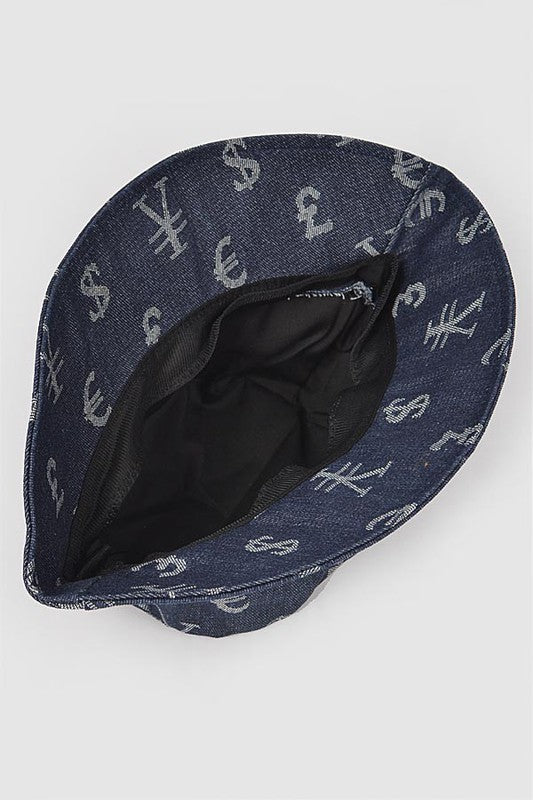 Currency Printed Denim Bucket Hat