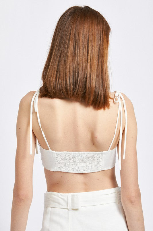 TIE FRONT SPAGHETTI STRAP CROPPED TOP