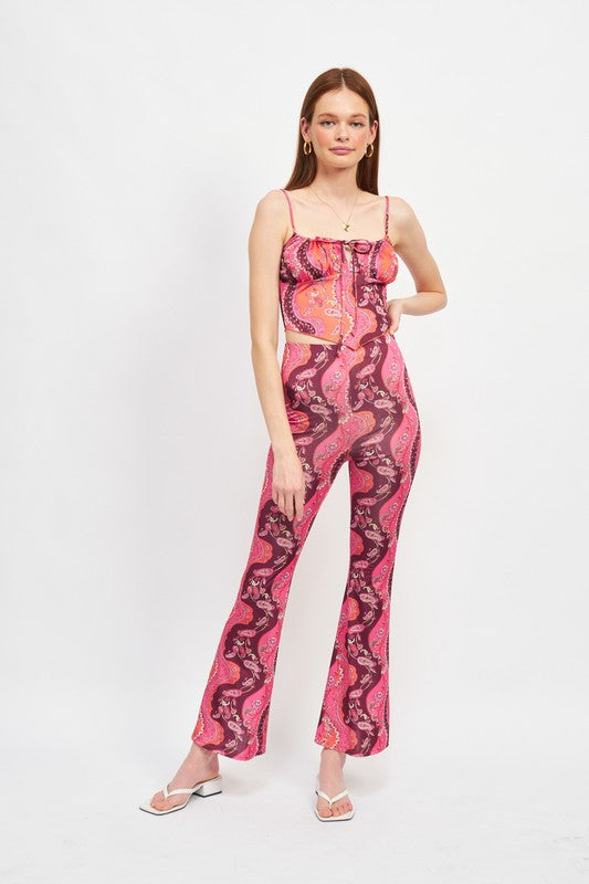 PRINTED HIGH RISE FLARED PANTS