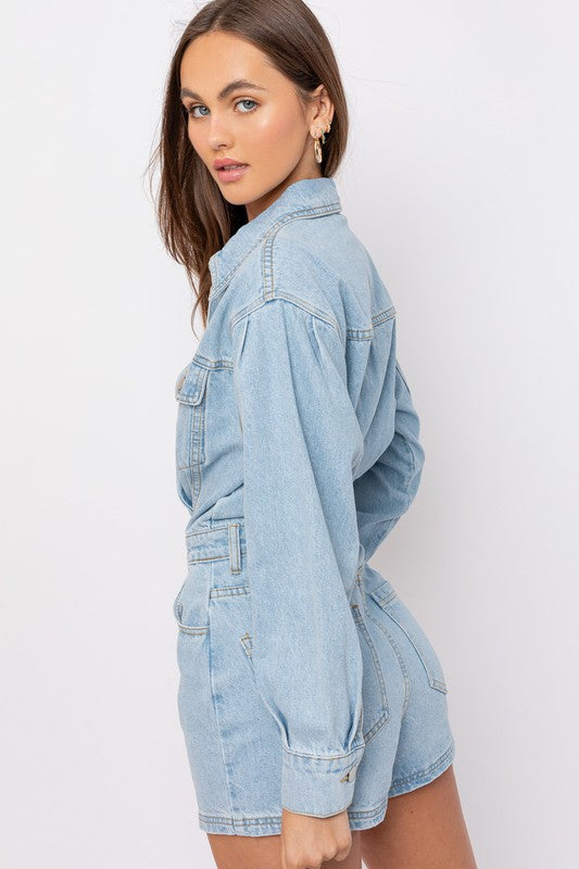 Long Sleeve Denim Romper