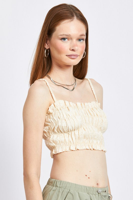 SPAGHETTI STRAP RUCHED CROP TOP