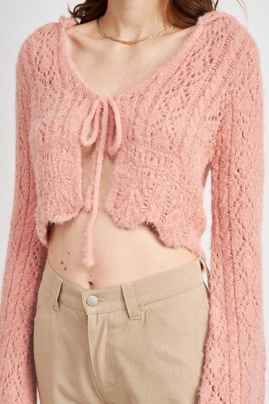 FLARED SLEEVE CROCHET CROP TOP