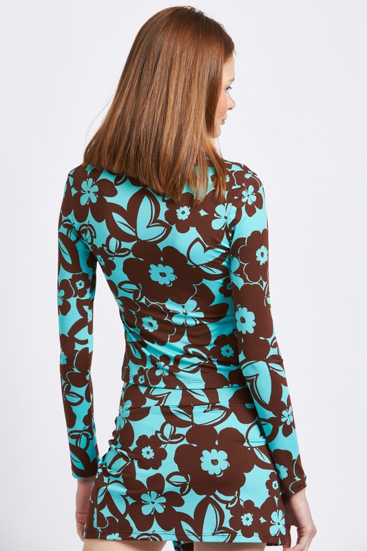 PRINTED LONG SLEEVE DUAL ZIP TOP