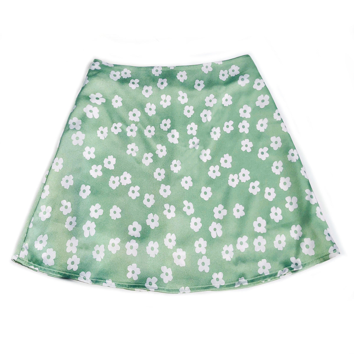 Summer High Waist Satin Printed Short Skirt Pink Small Floral Skirt