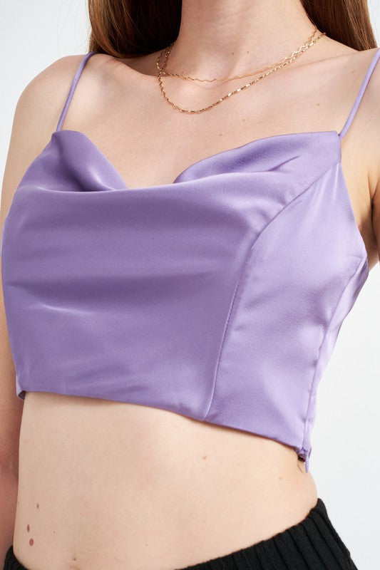 COWL NECK SATIN BUSTIER