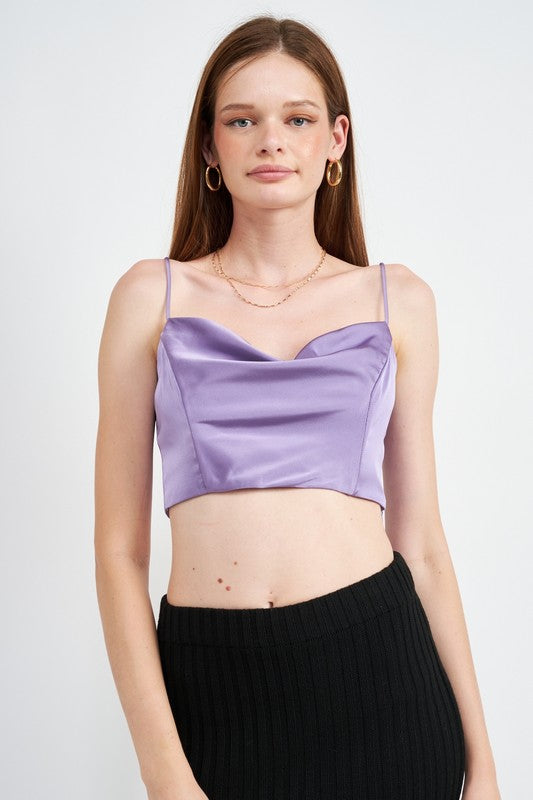 COWL NECK SATIN BUSTIER