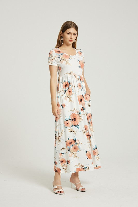 Womens Summer Casual Floral Maxi Dress With Pocket