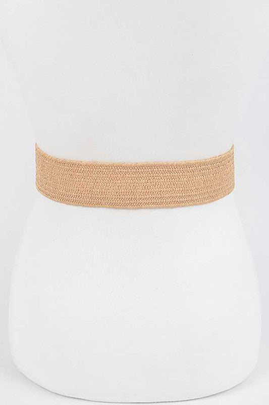 Oval Buckle Faux Straw Elastic Belt