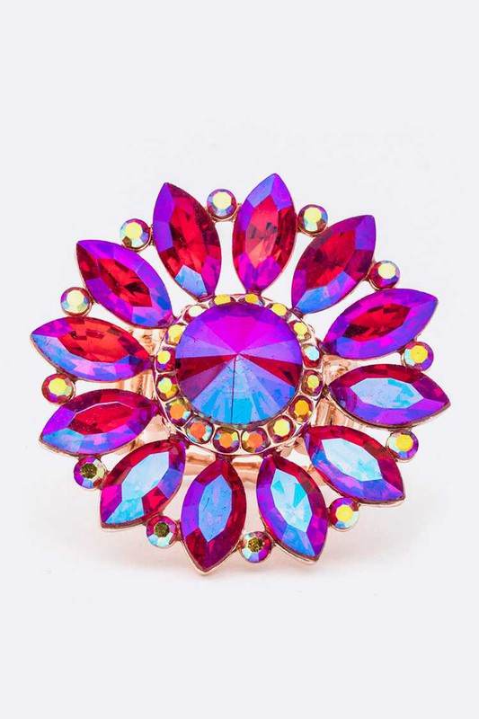 Crystal Flower Statement Stretch Ring