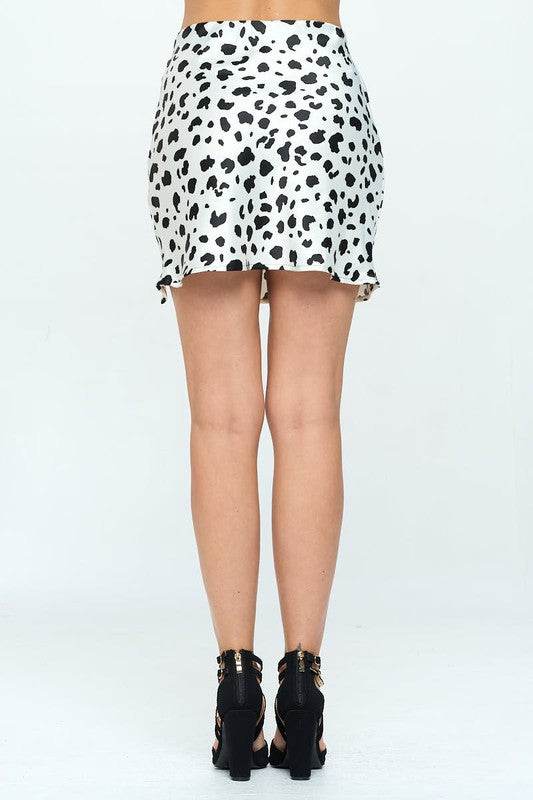 Leopard Print Satin Mini Skirt with Slit