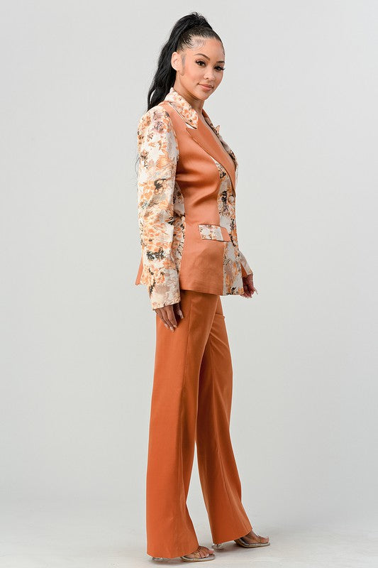 TRANSITION PRINT BLAZER AND PANT SUIT