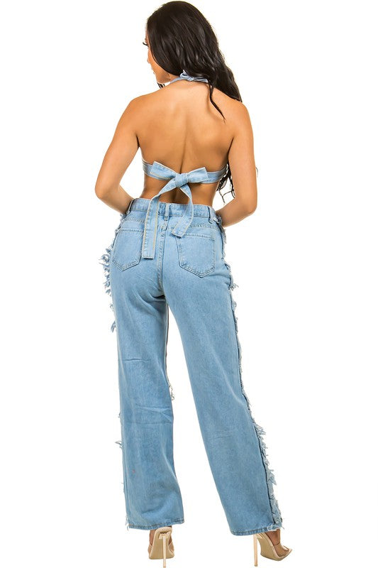 DENIM TWO PIECE PANT SET