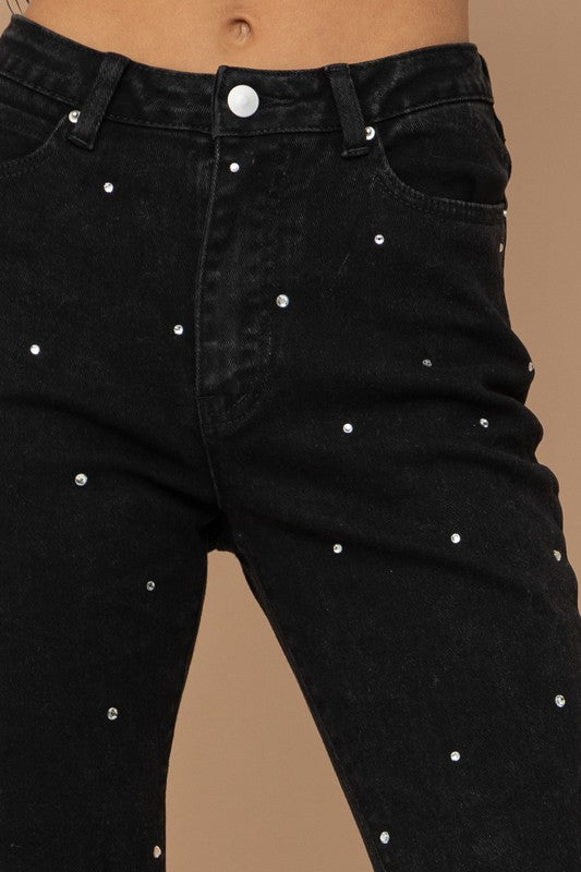 Studded Rhinestone Distressed Denim Jeans