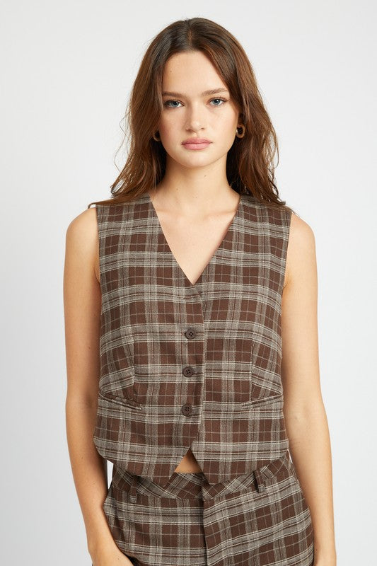 PLAID BUTTON UP VEST