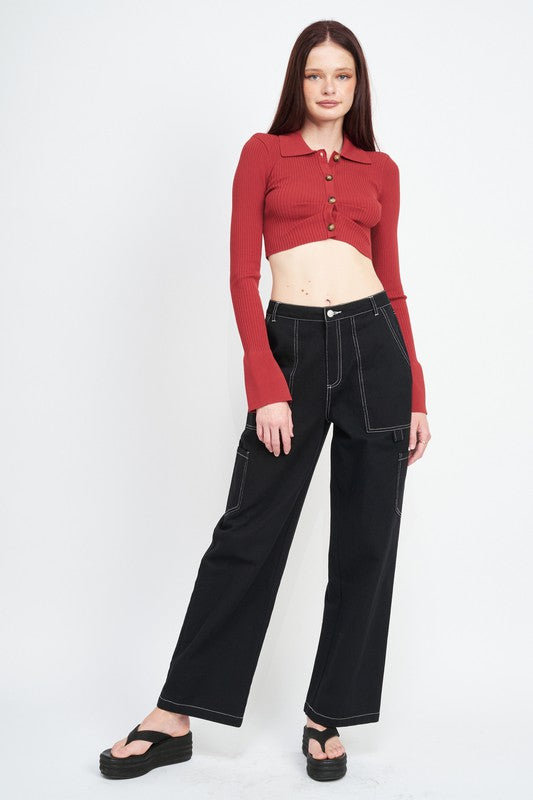 LONG SLEEVE BUTTON UP CROP TOP