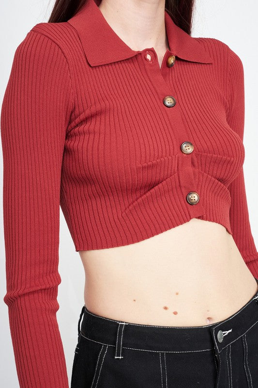 LONG SLEEVE BUTTON UP CROP TOP